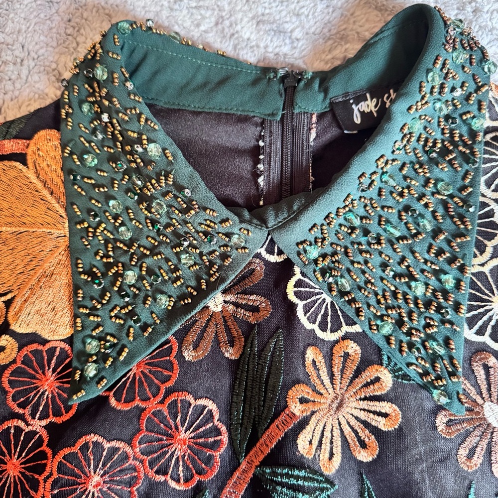 Jade Sky Embroidered Beaded Collar Blouse Floral Size M Cottagecore Whimsy Fairy - Picture 12 of 14